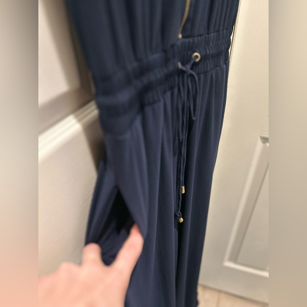 SoHo Navy Jumpsuit Gold Button Detail Wide Leg with Pockets Women’s Size Small - Picture 5 of 6